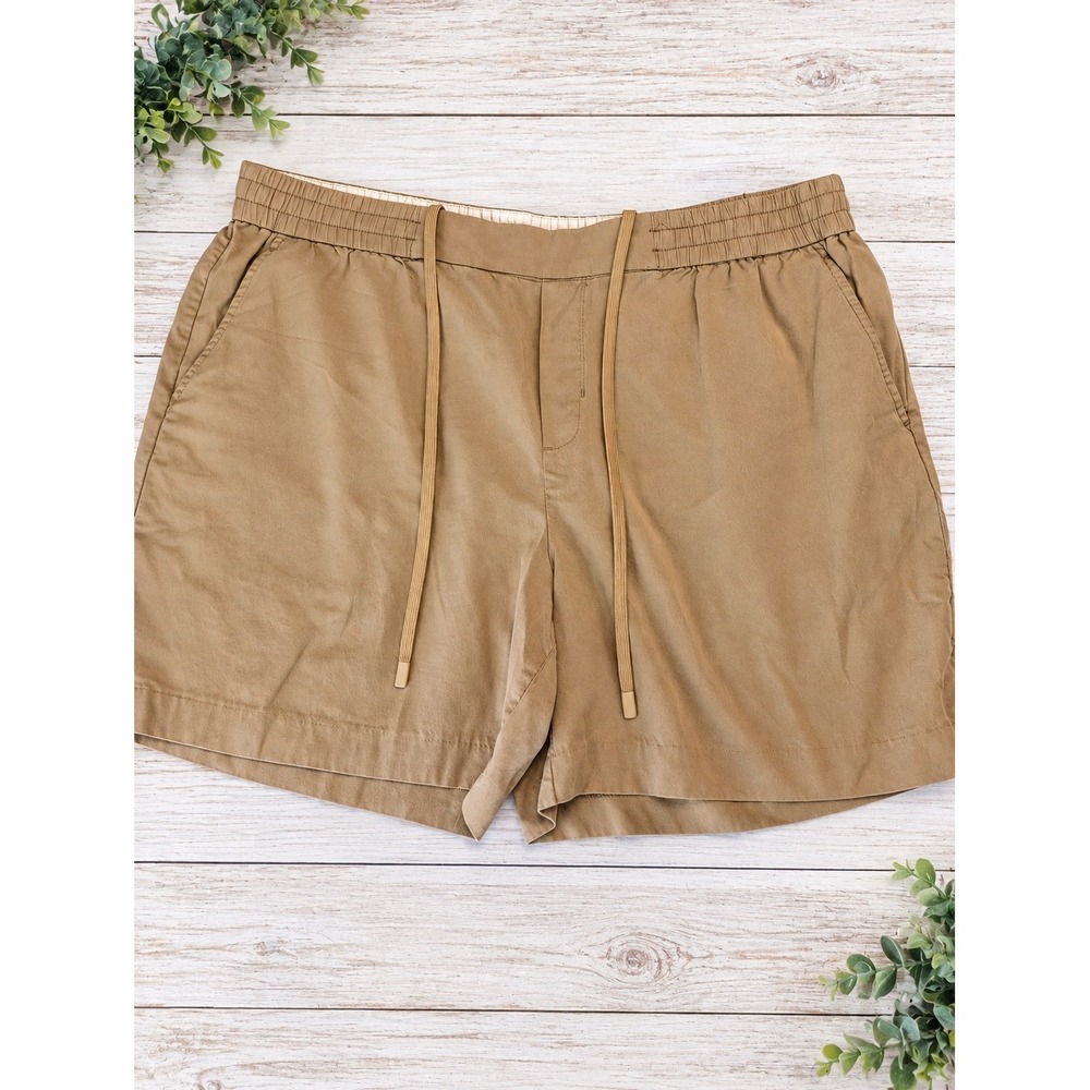 Elie Tahari Shorts Women XL Tan Drawstring Elastic Waist Casual Lyocell Cotton